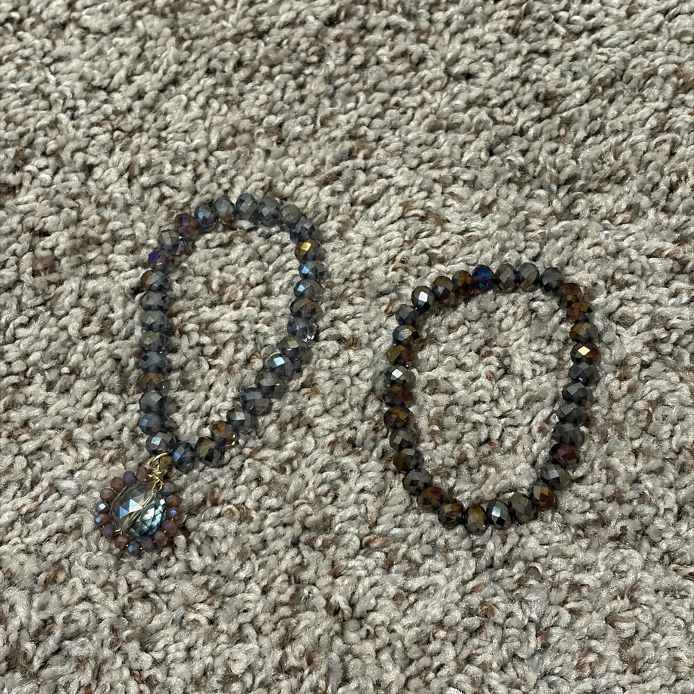 Faceted Crystal Stretch Bracelet Set - Iridescent Gray and Brown